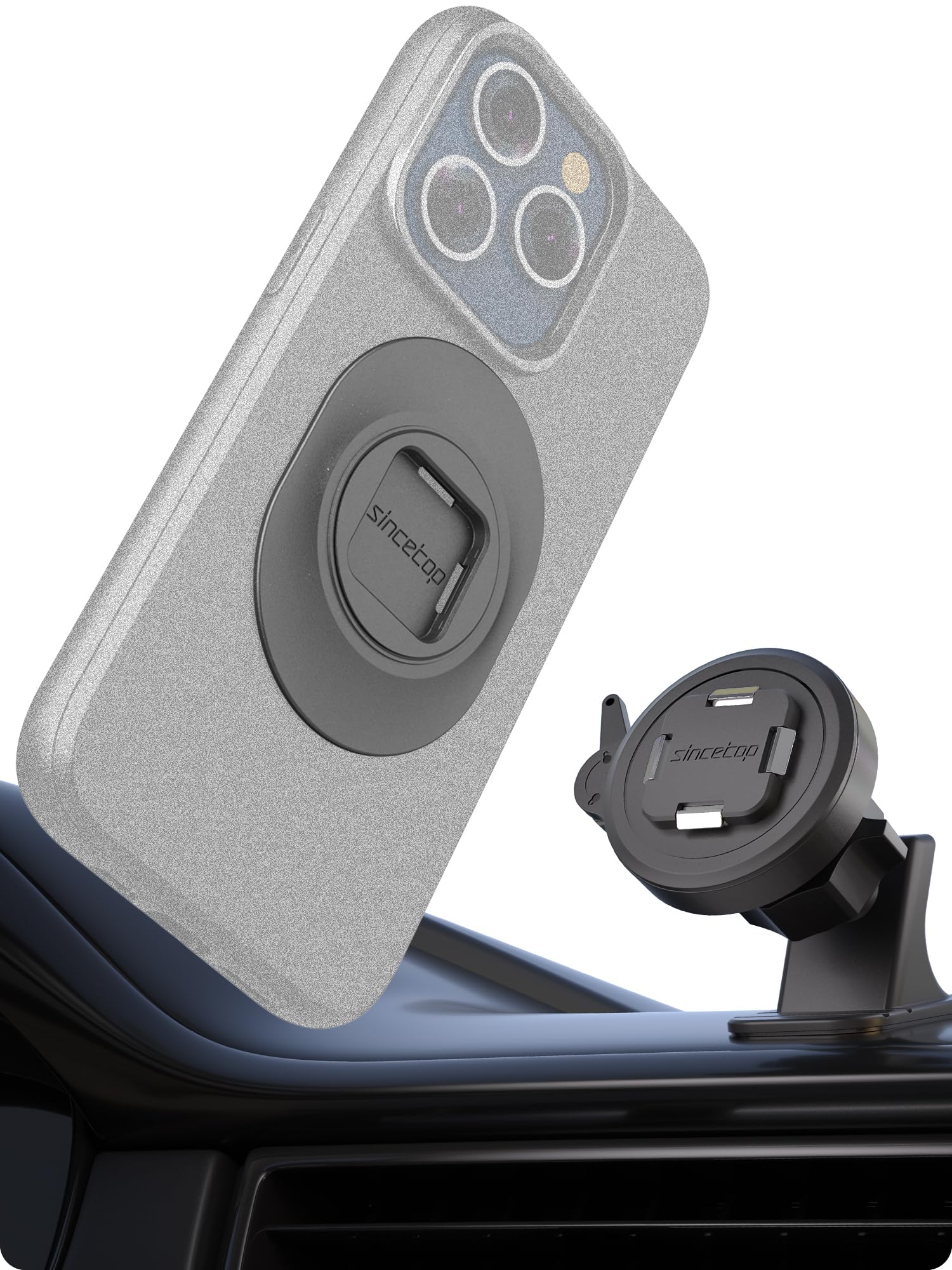 Photo 1 of sincetop Car Phone Mount with Instant Quick Release Series Q[Quad] - 360° Adjustable Dashboard Phone Holder, One-Second Detach, Compatible with iPhone/Samsung