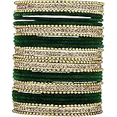 Aheli Ethnic Colorful Metal Bangles Chudha Set Stone Studded Bangle Set Indian Wedding Wear Fashion Jewelry Gift for Women Blue