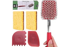 HERDA 5Pieces Cast Iron Cleaning Kit Pan Pot Wok Scraper Tool Skillet Sponge Metal Sponge Stainless Steel Brush Scrubber Scouring Pad, Steel Dish Scrub Chainmail Pan Scrubber Cast Iron Cleaner