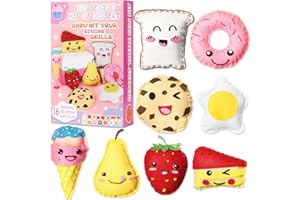 ZOIIWA 16 Sets Food Themed Sewing Kit Fun Craft Felt Fruit Plush Craft Kit Learn to Sew Educational Beginners Sewing Stuffed Ornament for Birthday Christmas New Year Gift