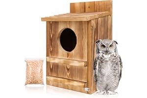 HOSASSPER Owl House,Carbonized Cedar Large Owl Bird Nesting Box with Shavings for Outside Wildlife Lovers,Cedar Squirrel House,Easy Assembly Required (Brown, 14.5" x 9" x 7.5")