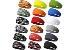 Wavyknot 18 Pcs Sports Sweatbands for Men Women Camo Headbands Workout Non Slip Headbands Breathable Head Band Fitness Stretchy Unisex Hairband for Yoga Running Cycling Ball