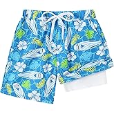 Ghteas Boys Swim Trunks with Compression Liner Boy Stretch Quick Dry Swim Shorts Kids UPF 50+ Beach Swimsuit 5-10 Years