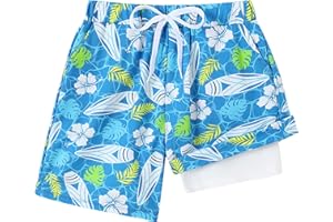 Ghteas Boys Swim Trunks with Compression Liner Boy Stretch Quick Dry Swim Shorts Kids UPF 50+ Beach Swimsuit 5-10 Years