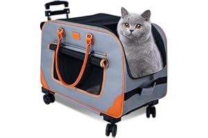 ANSHENYA Large Cat Carrier with Wheels Pet Dog Rolling Carriers for Extra Large Cat Carrier Small Bag Small Dogs Up to 38 Lbs 24"X 13.8"X 15.4" Double Trolley Case Travel Walking and Camping(NOT for TSA)