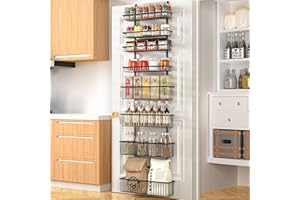 Moforoco Over The Door Pantry Organizer, Pantry Door Organizer Shelves, Kitchen Organizers and Storage, Hanging Basket Wall Spice Rack Seasoning Shelves, Laundry Room Bathroom accessories（Black