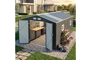 K Knowbody 10x12 FT Metal Shed for Outdoors, Heavy Duty Steel Yard Shed with Translucent Roof & Windows, Lockable Doors, Larg
