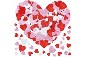 Avikosi 300 Pieces Valentine's Day Red Pink White Glitter Heart Foam Stickers - Assorted Love Heart Shape Foam Stickers Self-Adhesive for Crafts Valentines Day Wedding Bridal Decorations