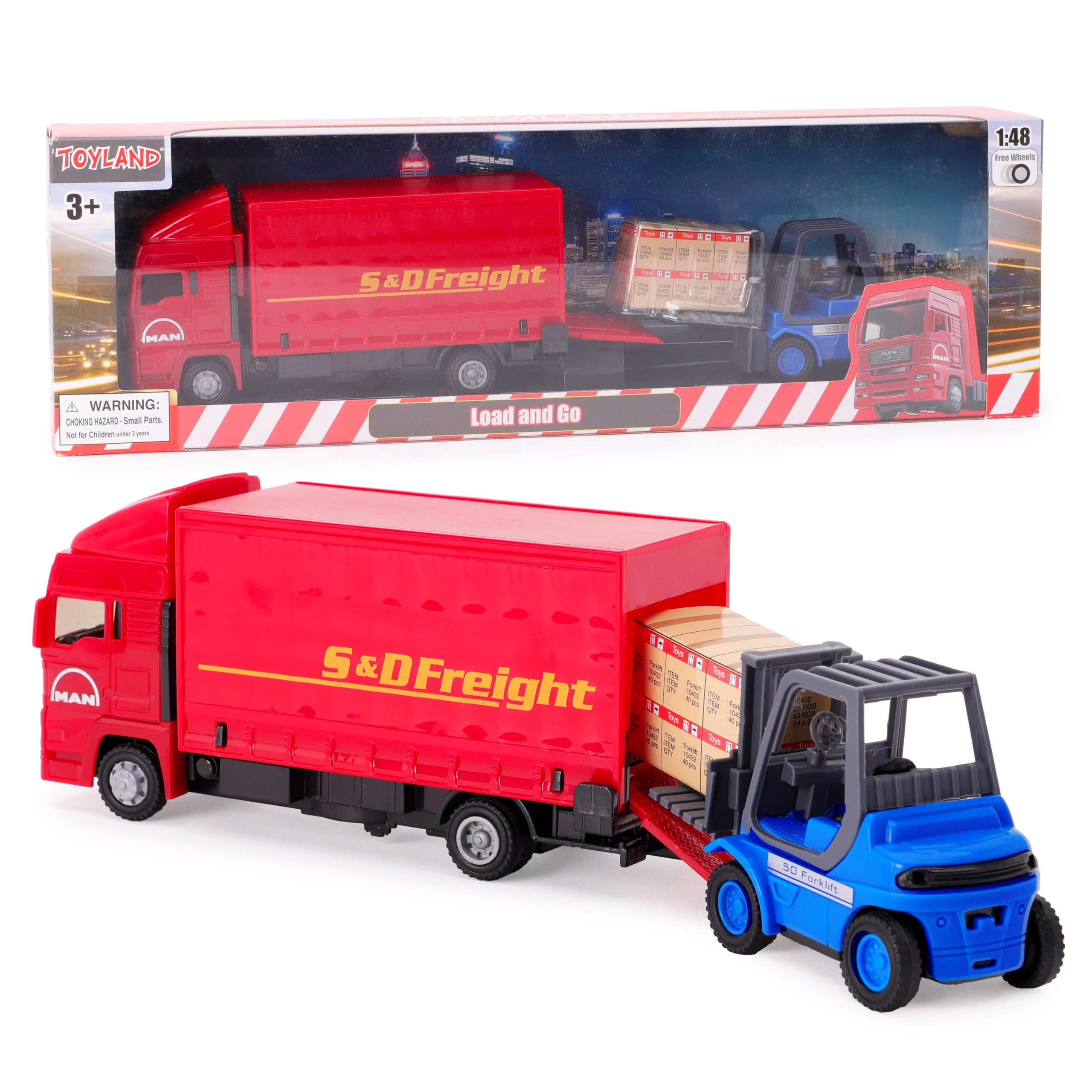 Toyland® 15cm (6") Load & Go Vehicle Set - Die-Cast MAN Freight Truck with Forklift & Pallet - Transport Lorry Toy - 1:48 Scale with Metal & Plastic Construction - Suitable for Kids 3+