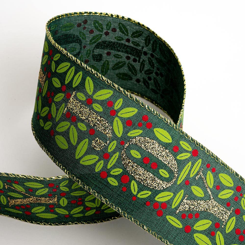 Italian Options Glitter Joy Wired Linen Christmas Ribbon, Wide, Hessian Ribbon for Crafts, Gift Wrapping Accessories, Wreaths, Tree Decorations, Burlap Fabric Borders, Green, Gold, 63 mm x 10 Metre