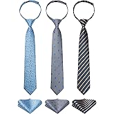 Enlision 3pcs Boys Pre-Tied Neckties & Pocket Square Set Neck Strap Tie for Kids
