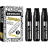 SRUOLOC 3 Jumbo Permanent Markers Black, 15mm Thick Wide Tip, Large Acrylic Paint Markers for Rock Painting, Poster, Stone, Ceramic, Glass, Wood, Canvas