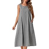 Seta T Women's Plaid Sleeveless Dresses Casual Loose Fit Tank Midi Gingham Dress with Pockets Summer Outfits