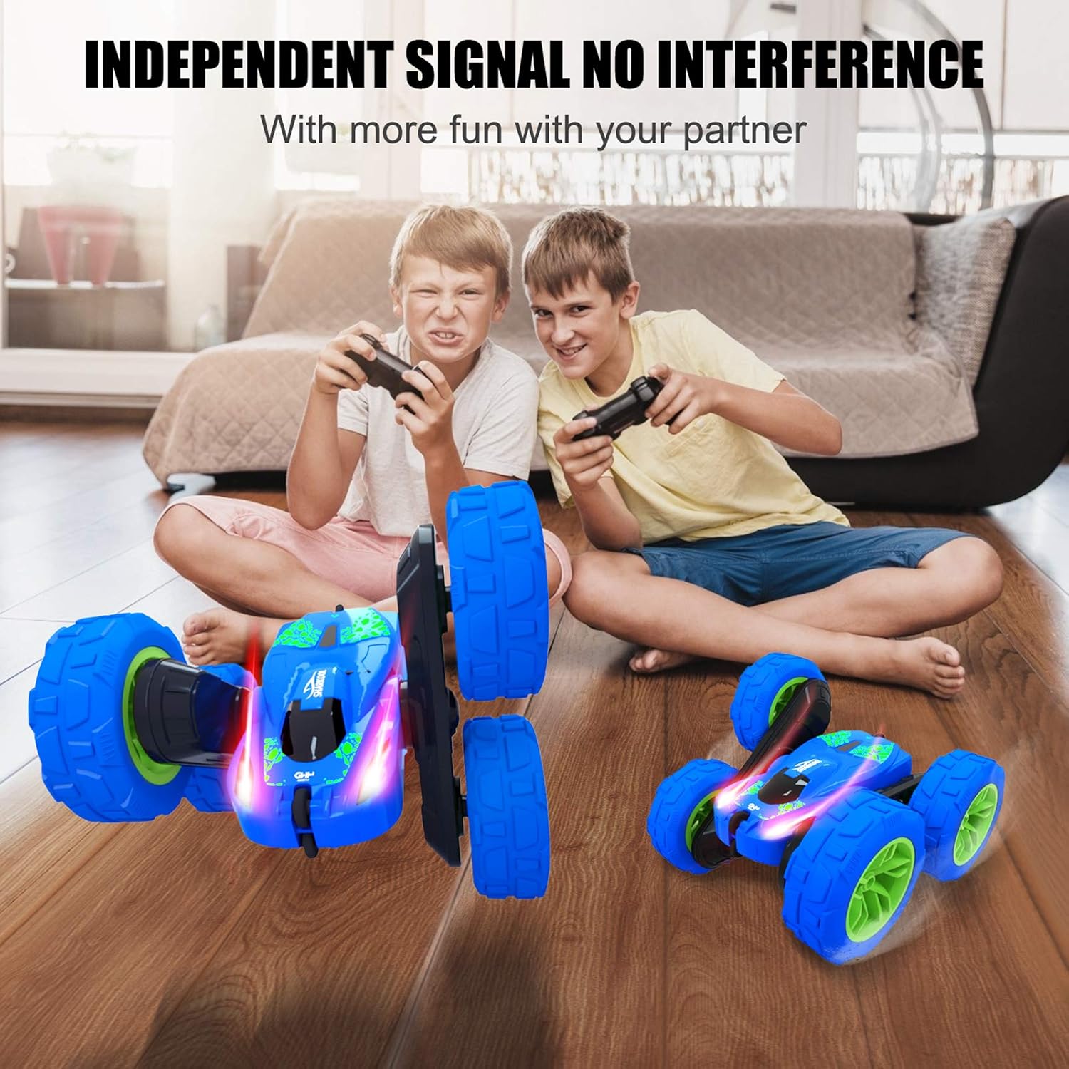 RC Stunt Car for Kids, SHARKOOL 360°Flips Double Sided Rotating 4WD 2.4Ghz Remote Control Car with Sharp Dual-Color Headlights -Best Gift for Over 6 Years Old Kids(All Batteries Included): Toys & Games