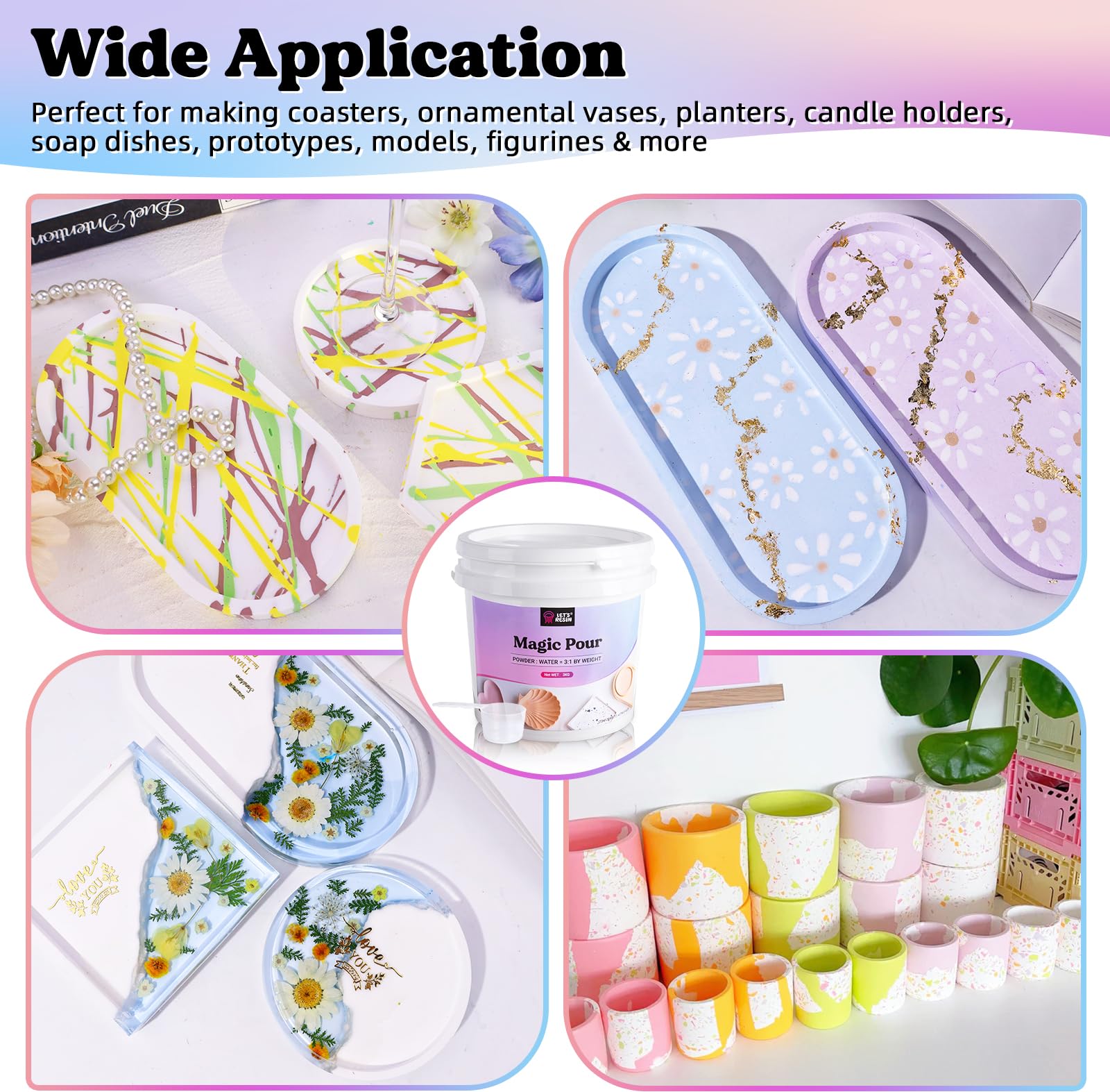 LET'S RESIN Resin Casting Powders 3000g, Fast Cured Casting Resin Kit for Beginners,20~30 Minutes De-Mold, Water Activated Plaster Powder Kit for Molds, Easy Mixing & Self Leveling