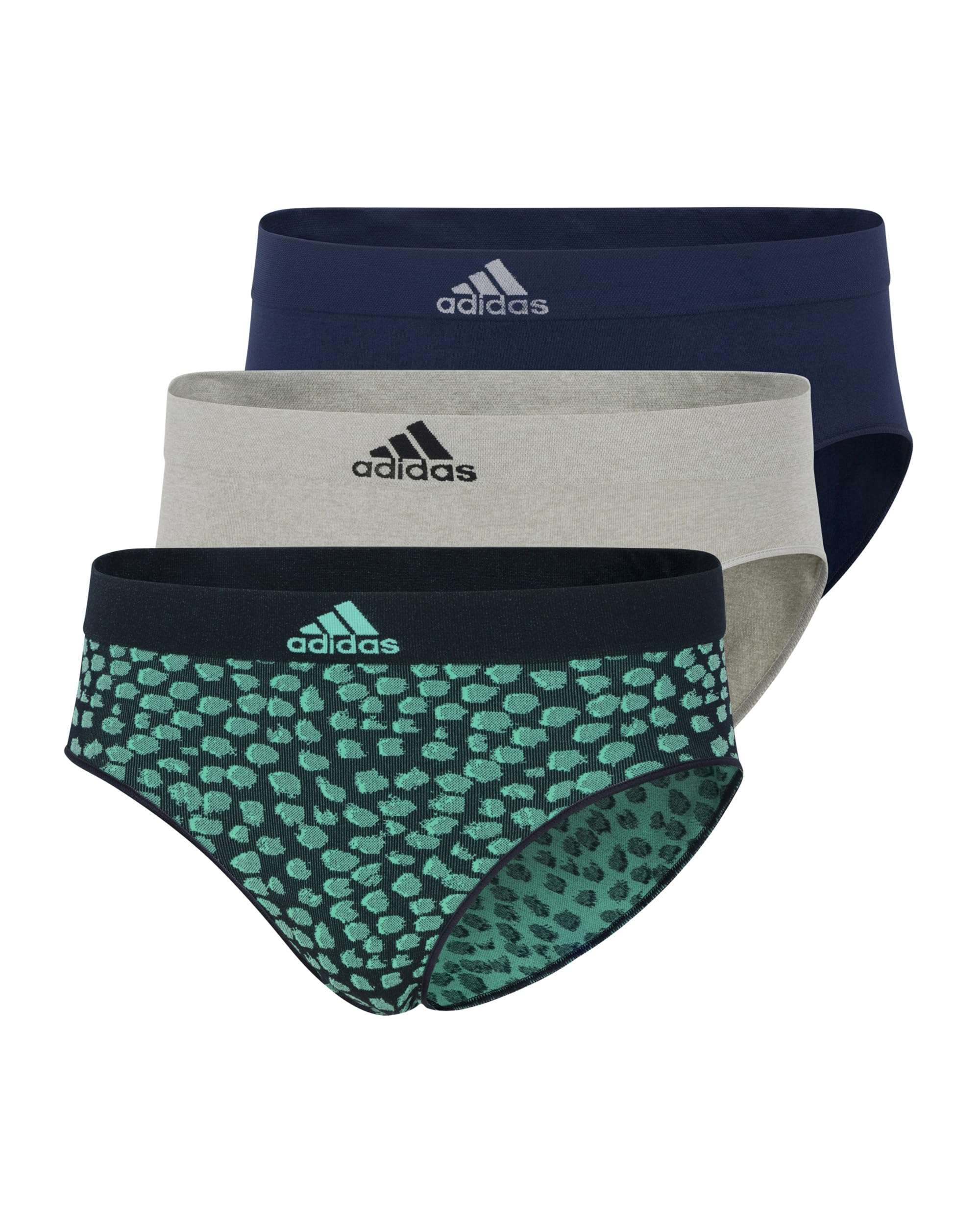 adidas Women’s Seamless Brief Underwear Multipack, Blue Spotted/Heather Grey/Night Indigo, Medium
