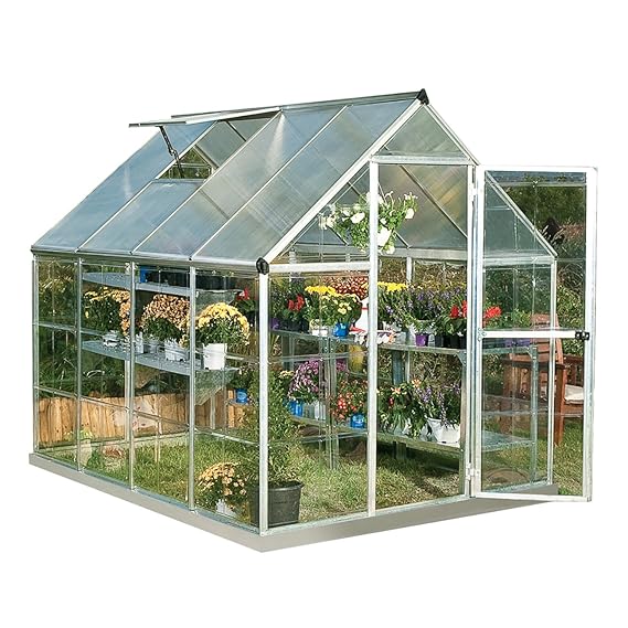 Palram Hybrid Greenhouse - 6' x 8' - Silver, Plant Hangers Included