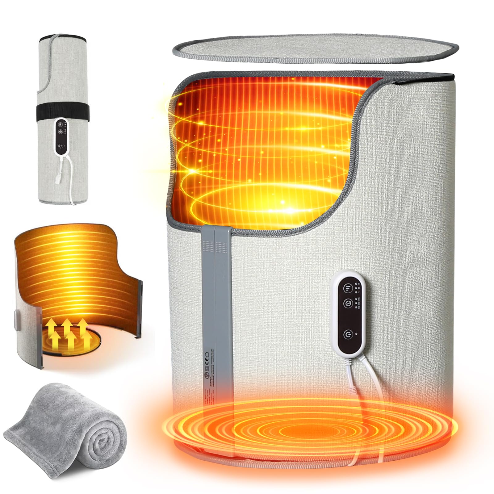 【360°全方位発熱】デスクヒーター パネルヒーターデスク下 RUSEPIN 速暖 3段階温度調節 切タイマー機能付き LEDディスプレイ表示 寒さ対策 省エネ パネル 静音 過熱保護 転倒OFF 無風無音 折り畳み式 持ち運び便利 オフィス 足元 暖房 日本語取扱説明書付き(灰青)商品画像