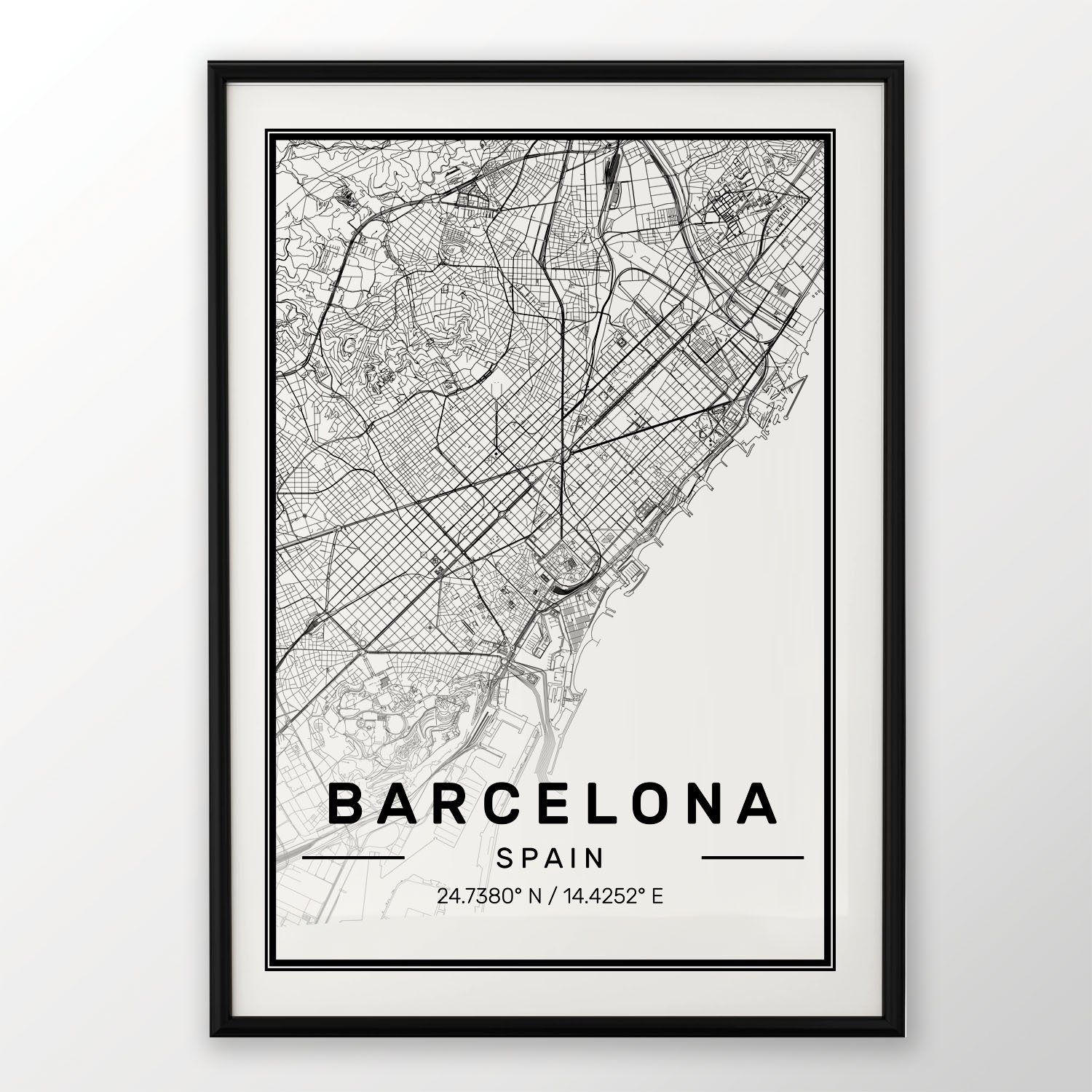 Barcelona City Map Print 50x70cm Poster Modern Contemporary