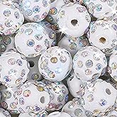 120pcs 10mm Rhinestone Beads for Crafting, AB Crystal Shiny Round Shamballa Disco Ball Beads Fancy Sparkle Crystal Clay Bead for DIY Necklace Bracelet Earring Jewelry Making