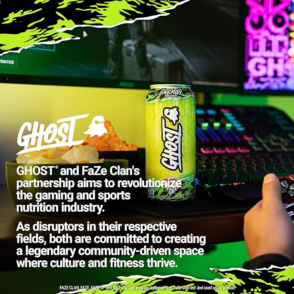 GHOST ENERGY PERFORMANCE ENERGY DRINK, FAZE CLAN “FAZE UP” – 12-PACK X 16OZ CANS – ENERGY & FOCUS – ZERO SUGARS, 200MG OF NATURAL CAFFEINE, L-CARNITINE & TAURINE – GLUTEN FREE & VEGAN