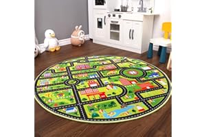 Zacoo Kids Rug 4ft Round Rug Baby Play Mat City Life Playmats Roads Traffic Soft Learning Circle Rug Play with Cars and Toys Toddlers Fun Learning Play Carpet for Bedroom Nursery Playroom Classroom