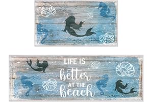 Haull Coastal Kitchen Rugs Set of 2 Ocean Kitchen Mat for Floor Soft Beach Rugs for Home Accessories Decor, 17 x 29 Inches an
