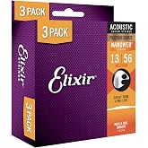 Elixir Strings, Acoustic Guitar Strings, Phosphor Bronze with NANOWEB Coating, Longest-Lasting Rich and Full Tone with Comfortable Feel, 6 String Set, 3 Pack, Medium 13-56