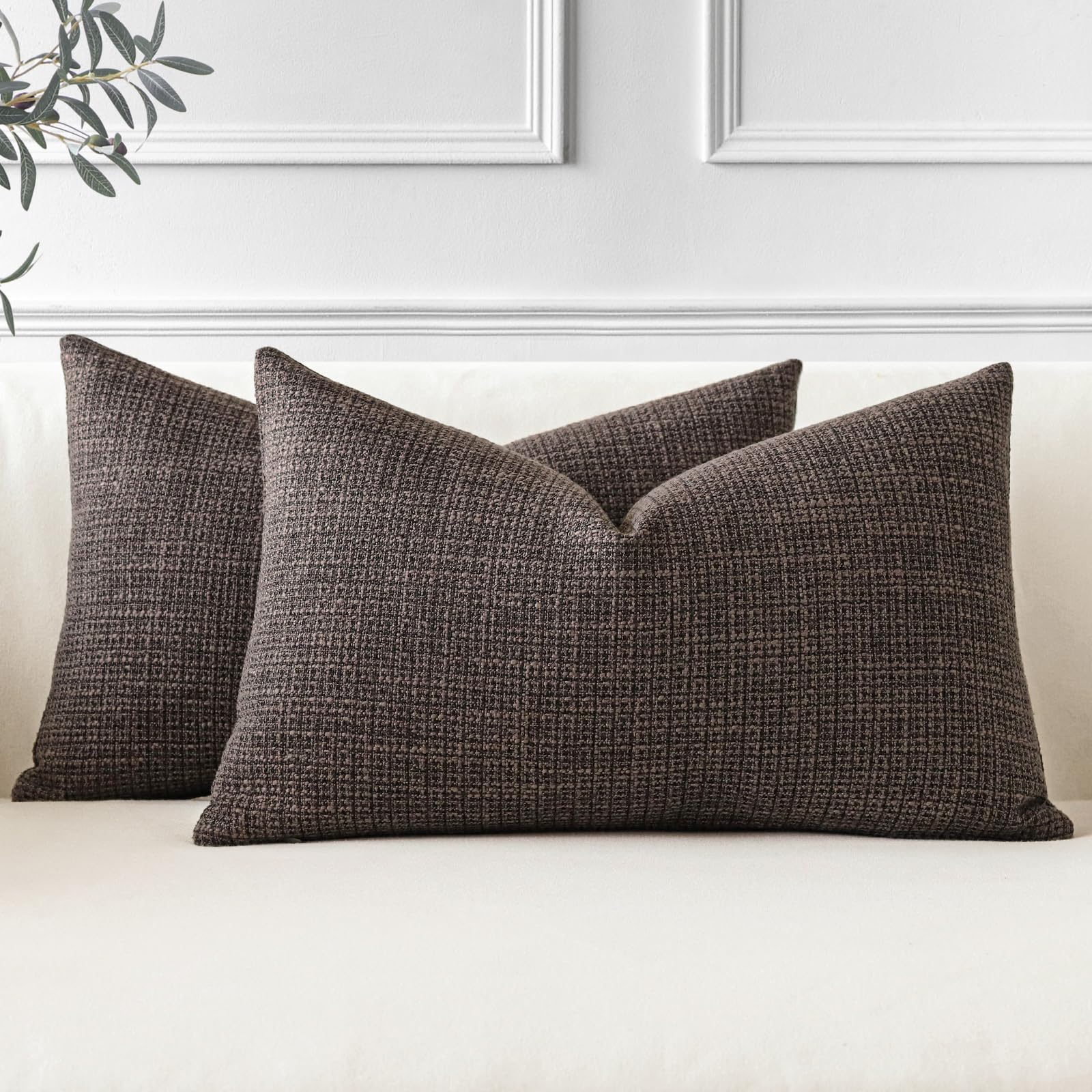 JOTOM Set of 2 Cushion Covers 40x60 cm Linen Dark Brown Decorative Throw Pillow Covers 16x24 Inch Lumbar Cushion Case Home Decor Pillowcases for Couch Sofa Living Room Bed (Dark Brown)