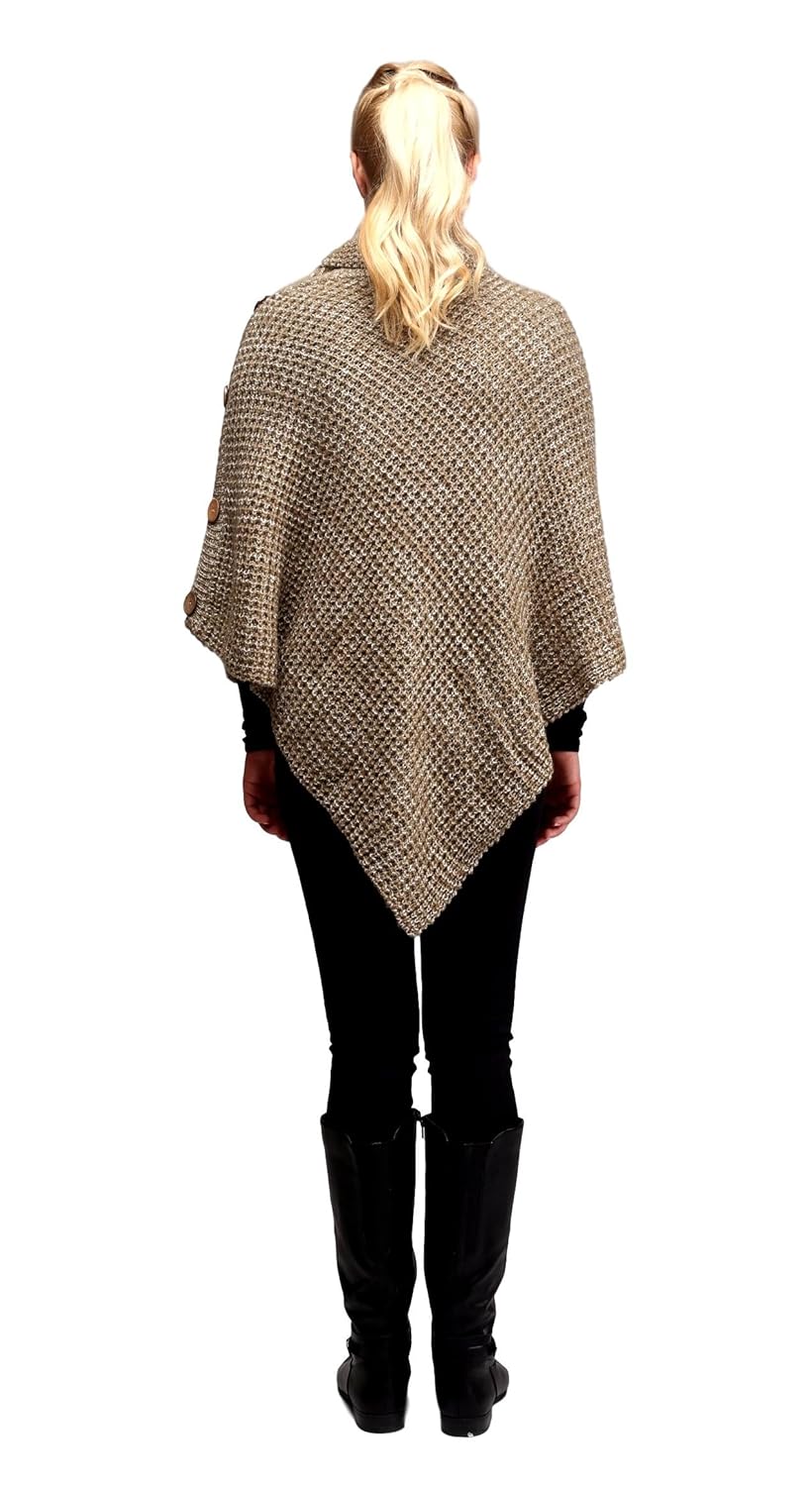 Solid Color Knit Sweater Turtleneck Poncho Shrug for Women
