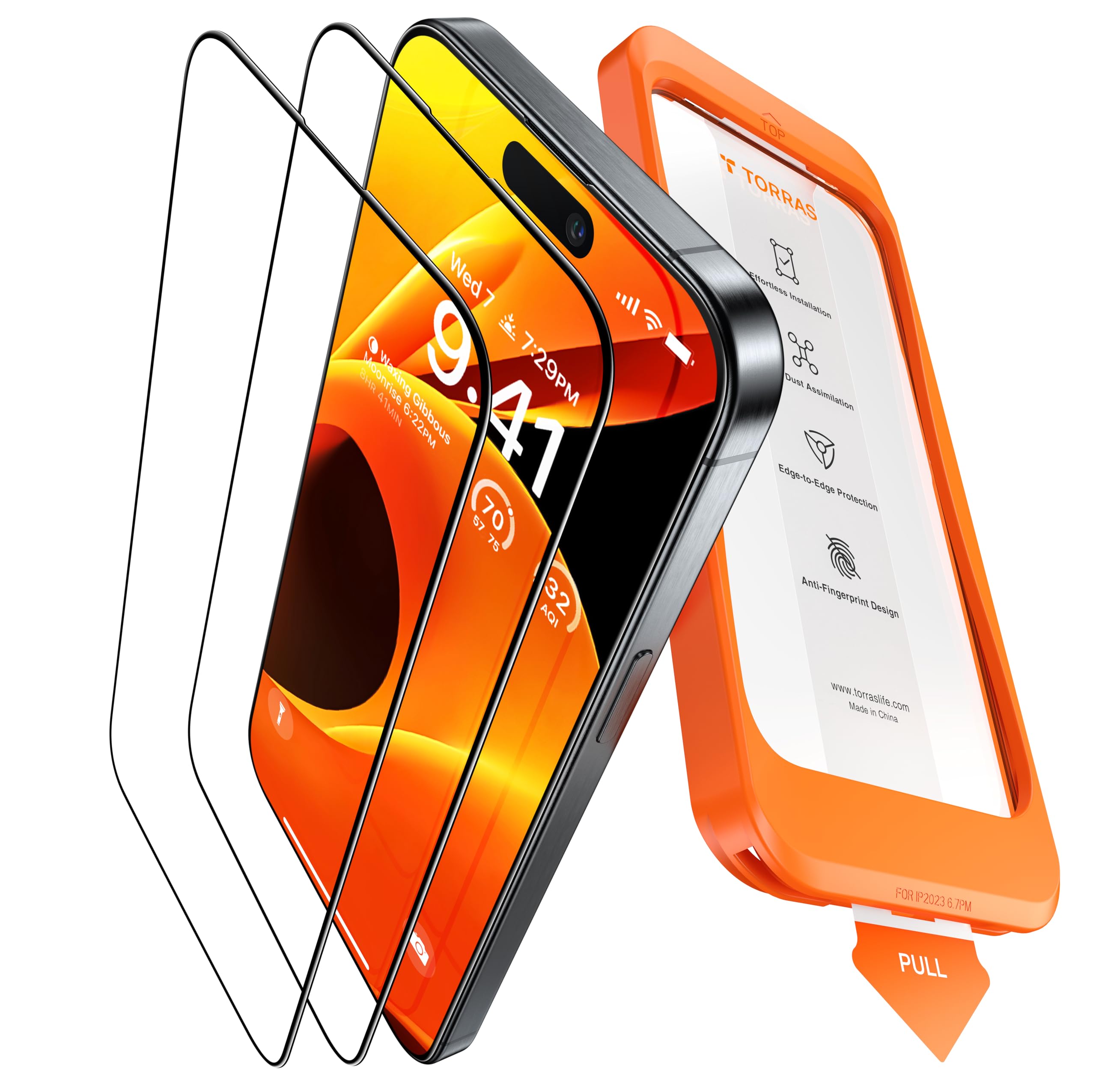 TORRAS [Full Screen Tempered Glass for iPhone 15 Pro Max Screen Protector 12FT Military Shatterproof, 9H Anti-Scratch, No Bubbles No Dust, Durable Screen Protector for iPhone 15 Pro Max Glass 2 Pack