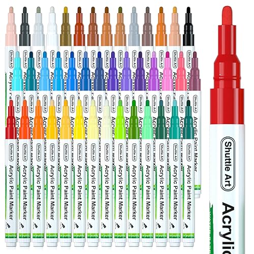Shuttle Art Paint Pens, 42 Colors Acrylic Paint Markers, Low-Odor  Water-Based Quick Dry Paint Markers for Rock, Wood, Metal, Plastic, Glass,  Canvas,