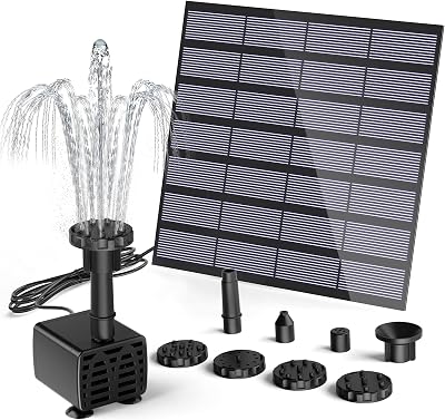 AMZtime Solar Fountain Pump 1.5W 6 Nozzles 2.7m Cable Bird Bath Pond