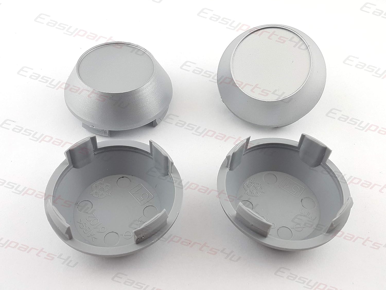 Cache-moyeux Universel 50 Mm / 55 Mm – Lot De 4 Enjoliveurs Centre Roue, Couleur Argent