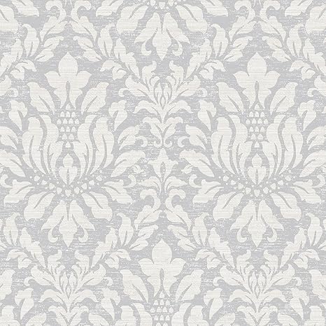 Amazon Norwall Sdステッチダマスク壁紙でグレー ベージュ メタリックシルバー 2ロール 壁紙