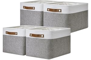 DULLEMELO Fabric Baskets for Storage, Office, Home,Nursery,Organizing Baskets for Shelves, Bedroom, Toys,Gift,Fabric Storage Basket with Handles(White&Grey,15"x11"x9.5",4-Pack)