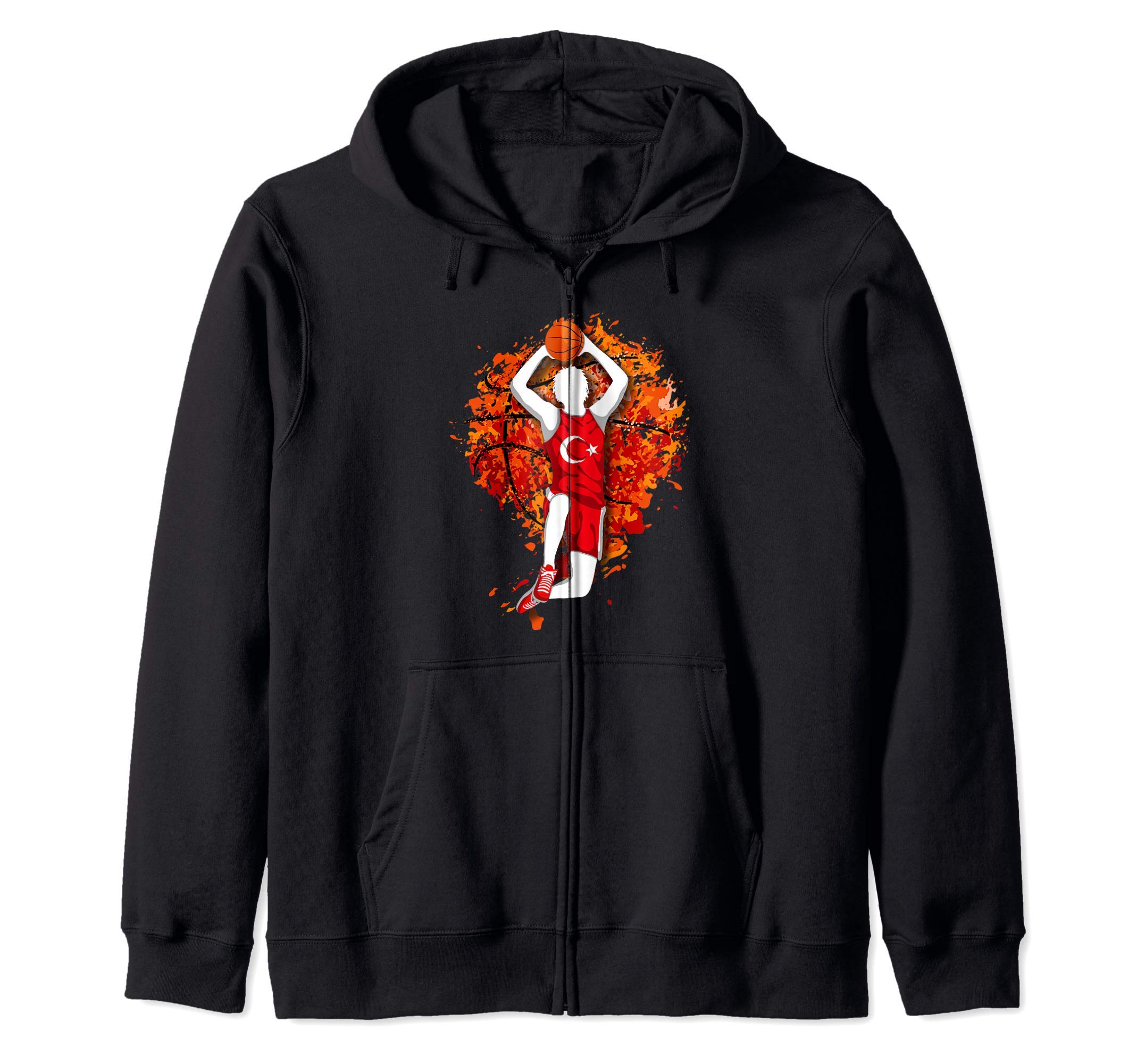 Turkey Basketball Turkish National Flag Slam Dunk Sport Art Zip Hoodie