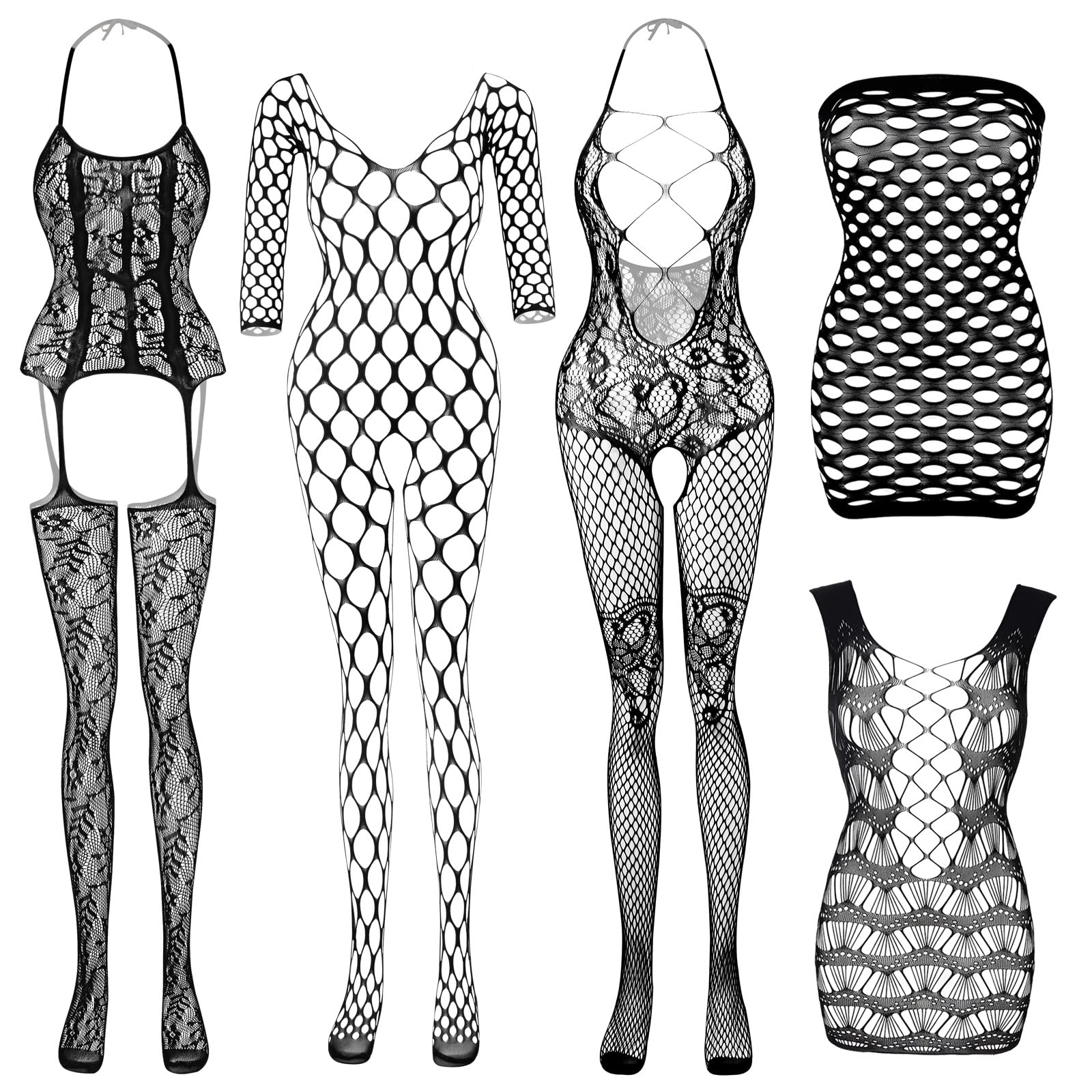 Women's Fishnet Lingerie Lace Stockings Bodysuits Mesh Babydoll for Women