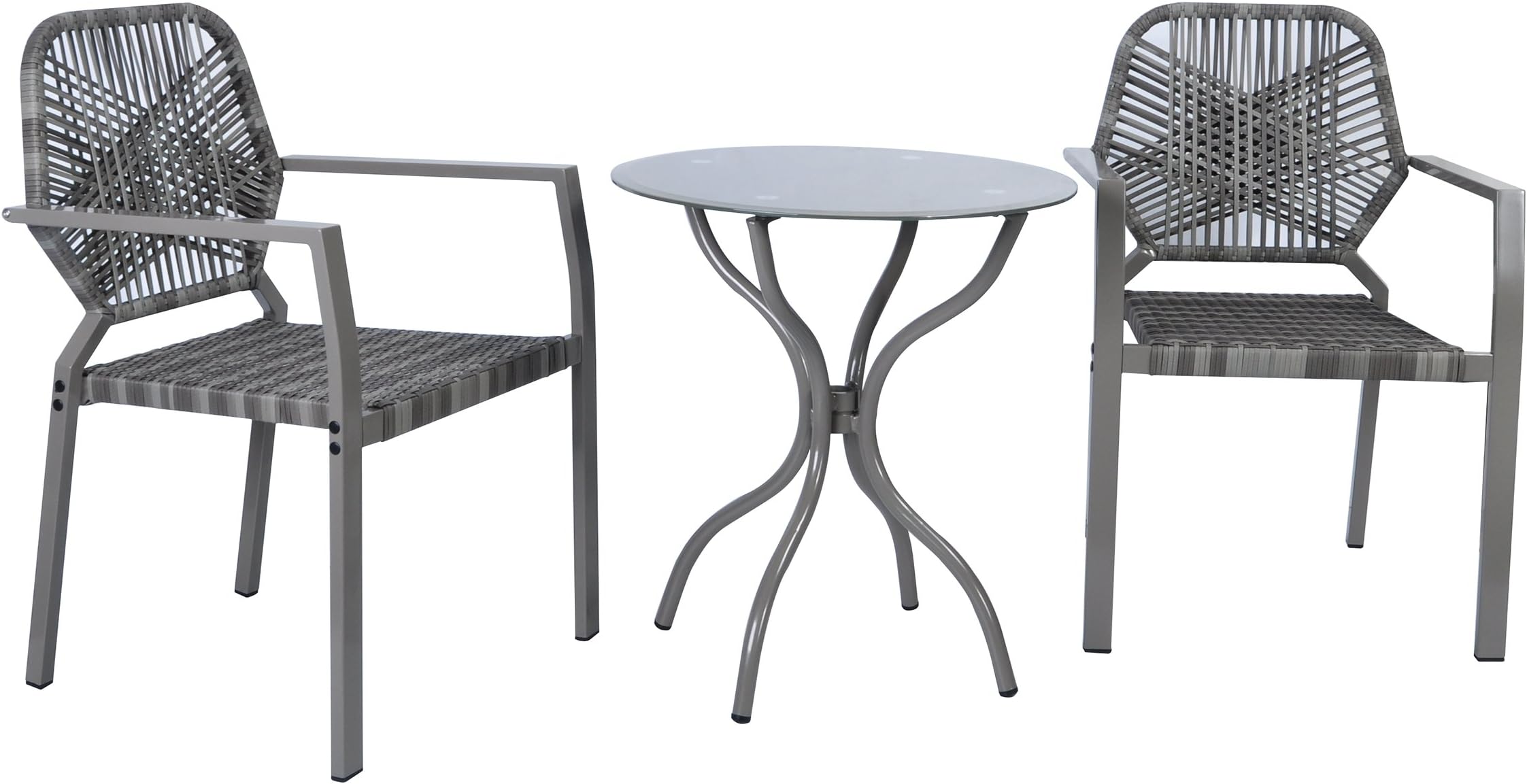 ART TO REAL 3 Pcs All-Weather Outdoor Bistro Set, Resin Wicker Outdoor Patio Furniture Dining Set, Indoor and Outdoor Bistro Table and Chair Set (Gray)