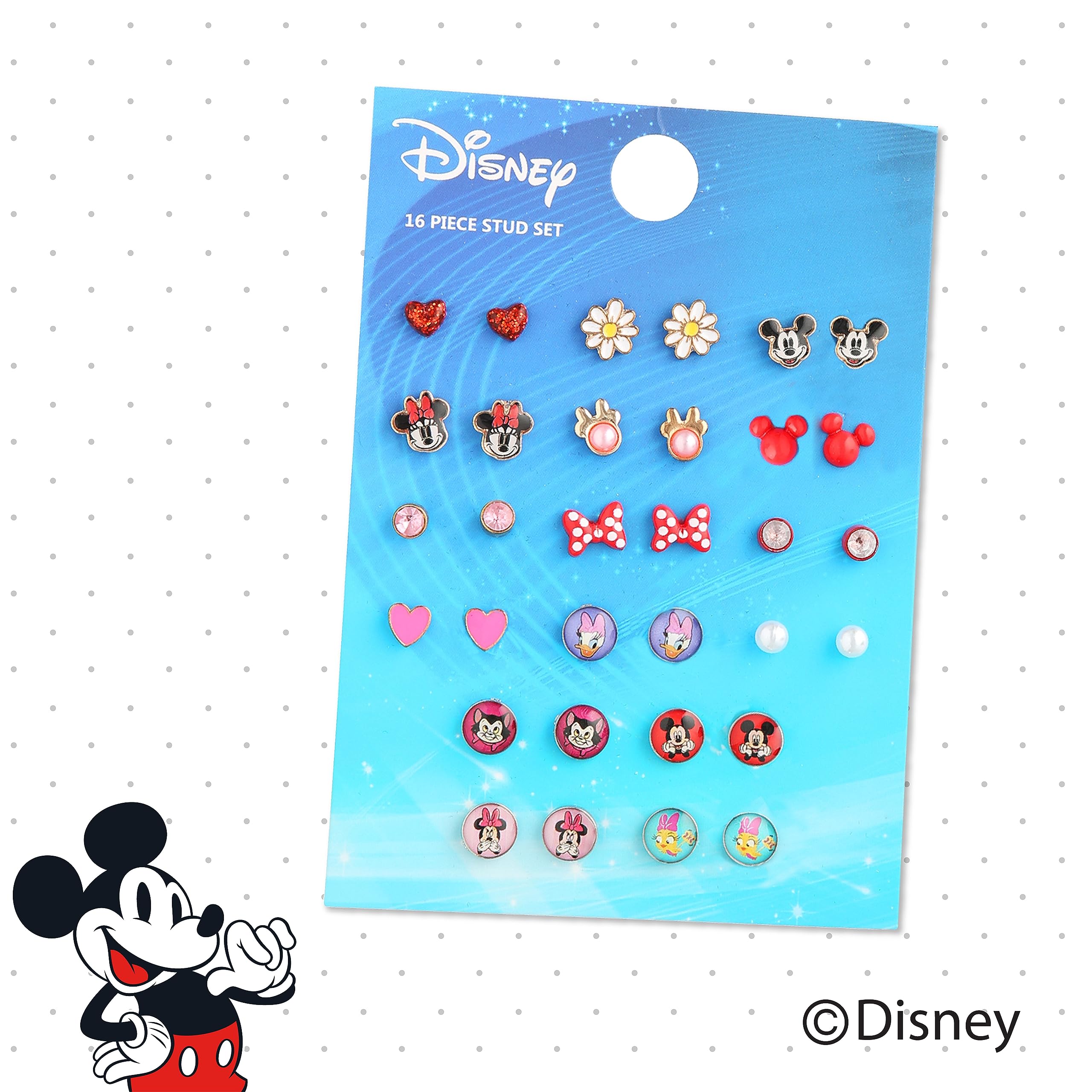Disney Mickey, Minnie Mouse & Friends Stud Earrings Pack 16 Pairs Officially Licensed, Valentines Earrings