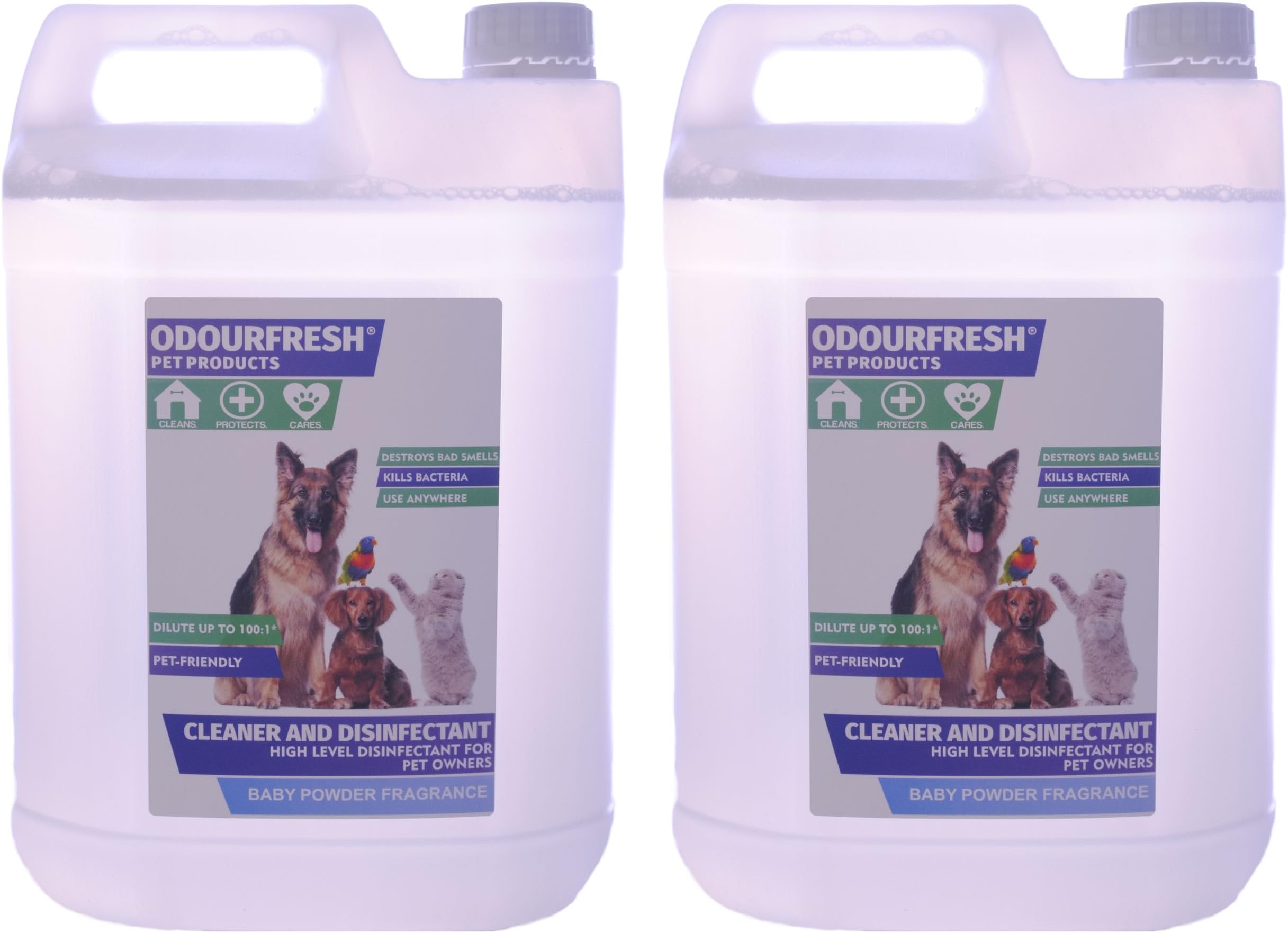 Odourfresh 2x5L Baby Powder Pet Disinfectant - High Level Disinfectant, Kennel Cleaner & Deodoriser