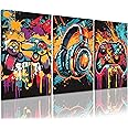 PHOPAGO Framed Cool Gaming Wall Art Retro Video Game Watercolor Graffiti Pictures Neon Gamepad Video Gamer Room Decor for Teenage Boys Gamer Room Decoration 12X16inx3pcs