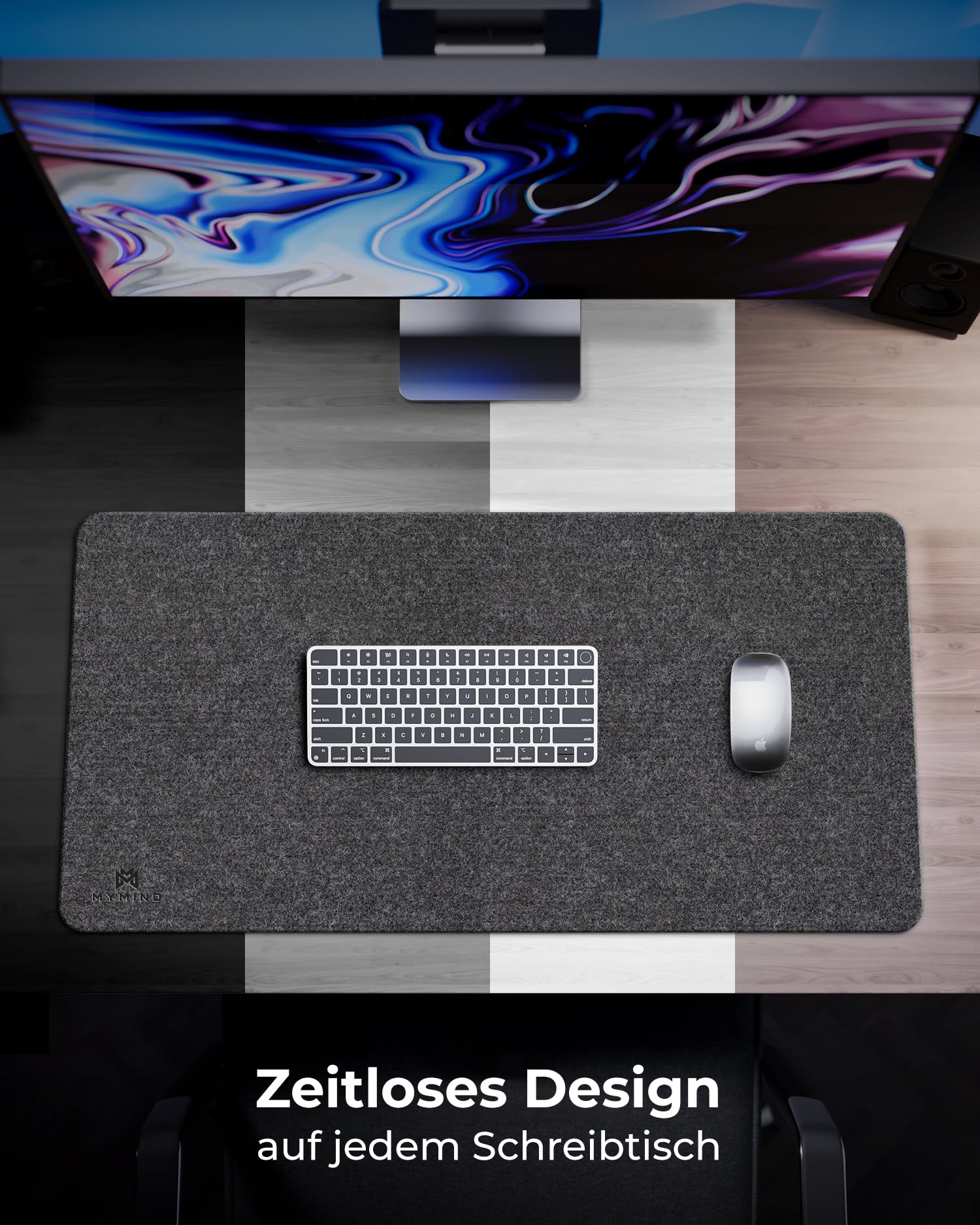 MYMIND® Schreibtischunterlage Filz [Rutschfest] 100x40cm - Premium antirutsch XXL Mauspad - Schreibunterlage für Homeoffice - Schreibtisch Unterlagenmatte - Desk Mat - Schreibtisch Unterlage Büro 2