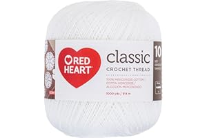 Red Heart Crochet Thread White 1 Pack of Crochet - Cotton - Size 10-1000 Yards - Knitting/Crochet