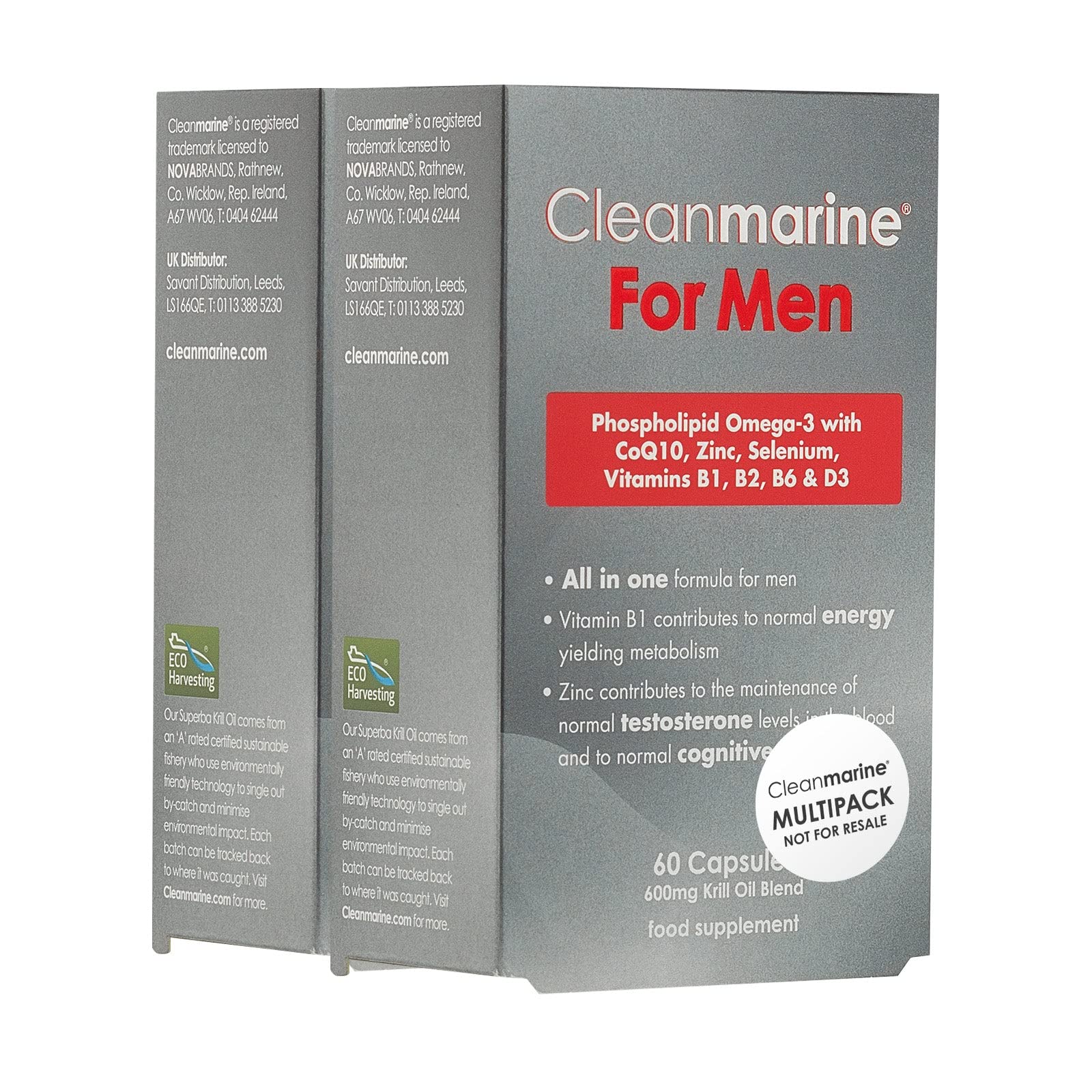 Cleanmarine ManoMax - Men's Multivitamin - Omega 3 with B1, B6 & D, Zinc, Selenium, Ashwagandha, Ginseng & Co Q10 - Supports Testosterone, Energy Levels & Cognitive Function - 120 Capsules - Multipack