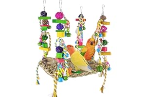 Sysmashing Bird Toys,Large Size Seagrass Woven Climbing Hammock Swing Mat,Parrot Swing Chewing Hanging Toy with Safe Bells,for Love Birds,Parakeets,Budgies,Connors,Cockatiels,Birds