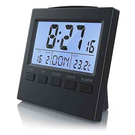 CSL - Funkwecker digital mit Temperaturanzeige | DCF-Funkuhr Reisewecker | 3,3“ LCD-Display mit Blauer LED Hintergrundbeleuch