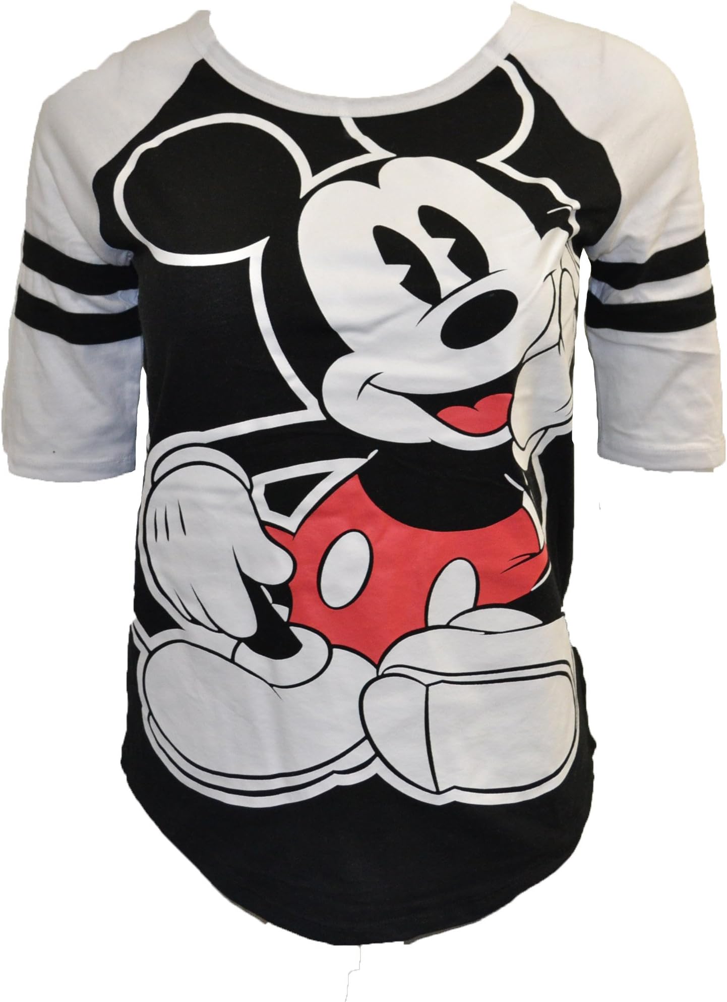 Disney Juniors Large Print Mickey Mouse Raglan Shirt Black/White