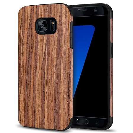 TENDLIN Galaxy S7 Hülle Holz und Flexiblem TPU Silikon Hybrid Weiche Schutzhülle für Samsung Galaxy S7 (Rotes Sandelholz)