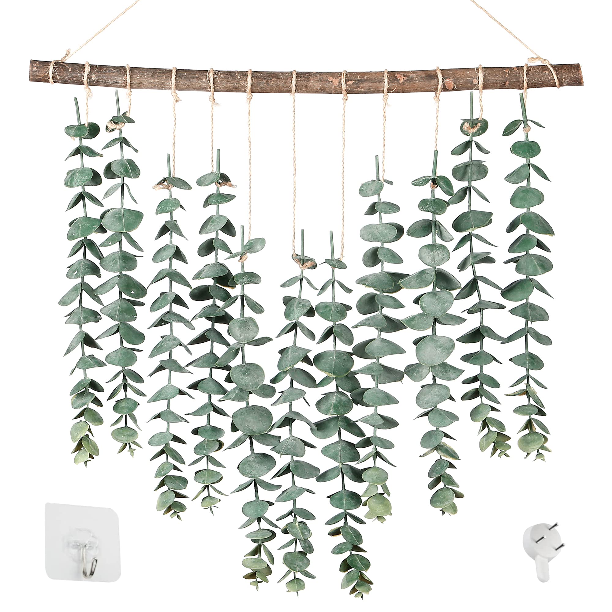 Photo 1 of Sggvecsy 17.7‘’Eucalyptus Wall Hanging Artificial Eucalyptus Plant Fake Greenery Vine Boho Wall Decor for Apartment Bathroom Bedroom Kitchen Farmhouse Home Living Room Office Decorations